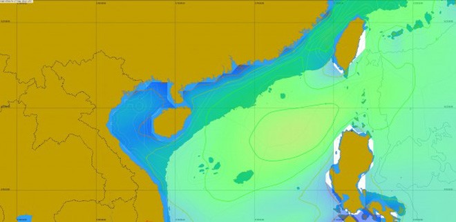 Wave model for 0700 UTC on February 17, 2012, showing waves of up to eight metres developing in the South China Sea. © Volvo Ocean Race http://www.volvooceanrace.com
